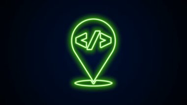 Parlayan neon hattı web tasarımı ve ön uç geliştirme simgesi siyah arkaplanda izole edildi. 4K Video hareketli grafik canlandırması