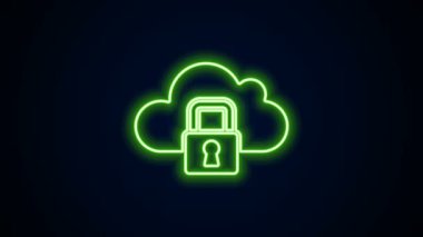 Parlayan neon hattı Cloud bilgisayar kilidi simgesi siyah arkaplanda izole edildi. Güvenlik, güvenlik, koruma kavramı. Kişisel verilerin korunması. 4K Video hareketli grafik canlandırması