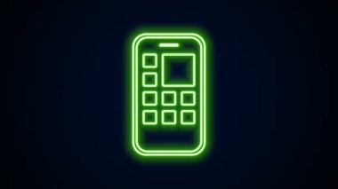 Parlayan neon hattı Mobil Uygulamalar simgesi siyah arkaplanda izole edildi. Ekran simgeli akıllı telefon, uygulamalar. Cep telefonu ekranı görünüyor. 4K Video hareketli grafik canlandırması