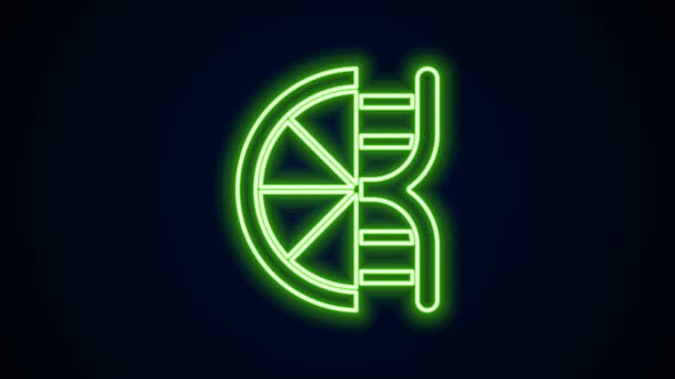 Glowing neon line Genetically modified citrus fruit icon isolated on black background. Orange in a cut. Healthy lifestyle. GMO fruit. 4K Video motion graphic animation — Stock Video