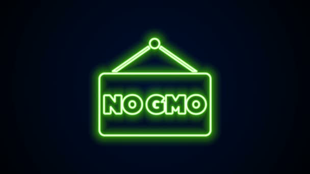 Glowing neon line No GMO icon isolated on black background. Genetically modified organism acronym. Dna food modification. 4K Video motion graphic animation — Stock Video