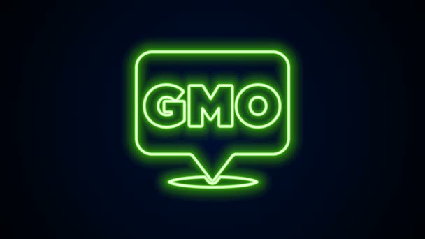 Glowing neon line GMO icon isolated on black background. Genetically modified organism acronym. Dna food modification. 4K Video motion graphic animation — Stock Video