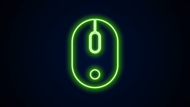 Świecąca neonowa linia Komputerowa ikona myszy odizolowana na czarnym tle. Optyka z symbolem koła. 4K Animacja graficzna ruchu wideo — Wideo stockowe