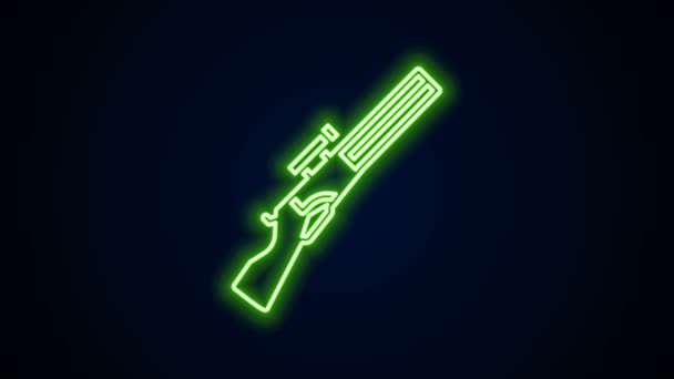 Icono de pistola de caza brillante línea de neón aislado sobre fondo negro. Escopeta de caza. Animación gráfica de vídeo 4K — Vídeos de Stock
