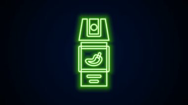 Parlayan neon hattı biber gazı ikonu siyah arkaplanda izole edilmiş. OC gazı. Capsicum nefsi müdafaa spreyi. 4K Video hareketli grafik canlandırması