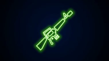 Parlak neon hattı M16A1 tüfek ikonu siyah arkaplanda izole edildi. Amerikan Ordusu M16 tüfeği. 4K Video hareketli grafik canlandırması