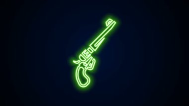 Parlayan neon hattı Revolver silah ikonu siyah arkaplanda izole edildi. 4K Video hareketli grafik canlandırması