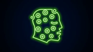 Sedef hastalığı ya da egzama kızarıklığı olan parlak neon çizgili yüz siyah arkaplanda izole edilmiş. Alerjene veya kronik vücut sorununa karşı insan derisi tepkisi kavramı. 4K Video hareketli grafik canlandırması