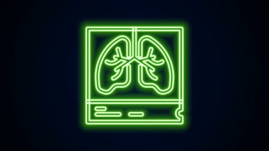 Parlayan neon hattı akciğerler x-ray teşhis ikonu siyah arkaplanda izole edildi. Ciğerlerin ekran görüntüsü. 4K Video hareketli grafik canlandırması