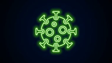 Parlayan neon hattı Virüs simgesi siyah arkaplanda izole edildi. Corona virüsü 2019-nCoV. Bakteri ve mikroplar, hücre kanseri, mikrop, mantar. 4K Video hareketli grafik canlandırması