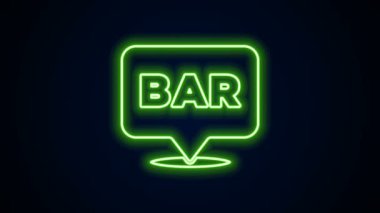 Parlayan neon hattı Alkol veya bira barı konumu simgesi siyah arkaplanda izole edildi. İçki, bar, kulüp ve barın sembolü. 4K Video hareketli grafik canlandırması