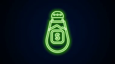 Parlayan neon hattı tuzu simgesi siyah arkaplanda izole edildi. Yemek pişirme baharatları. 4K Video hareketli grafik canlandırması