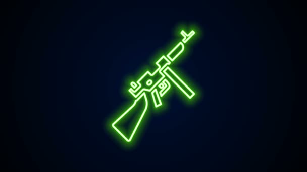 Блискавка неонової лінії Томмі - ікона кулемета, ізольована на чорному тлі. Американський пістолет-кулемет. 4K Відеографічна анімація — стокове відео