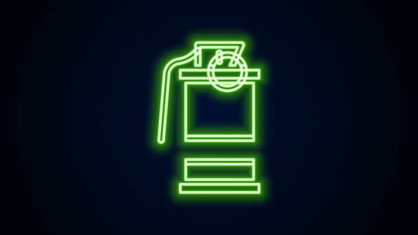 Parlayan neon hattı El bombası ikonu siyah arka planda izole edildi. Bomba patlaması. 4K Video hareketli grafik canlandırması — Stok video
