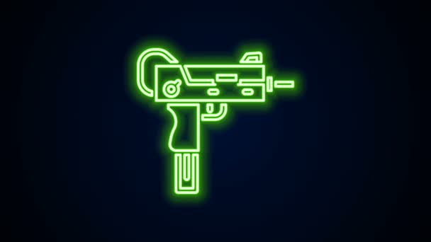 Leuchtendes neonfarbenes UZI Maschinenpistolensymbol isoliert auf schwarzem Hintergrund. Automatische Waffe. 4K Video Motion Grafik Animation — Stockvideo