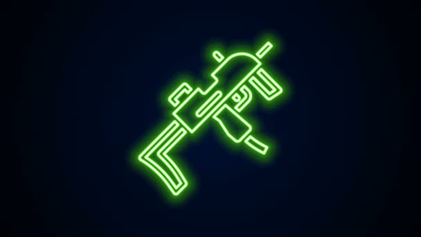 Gloeiende neon lijn MP9 submachine gun icoon geïsoleerd op zwarte achtergrond. Automatisch wapen. 4K Video motion grafische animatie — Stockvideo