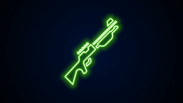 Linea al neon incandescente icona della pistola da caccia isolata su sfondo nero. Un fucile da caccia. Animazione grafica 4K Video motion — Video Stock