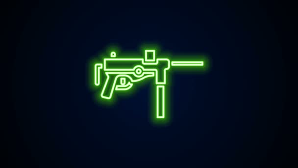 Gloeiende neon lijn Submachine gun M3, Grease gun icon geïsoleerd op zwarte achtergrond. 4K Video motion grafische animatie — Stockvideo