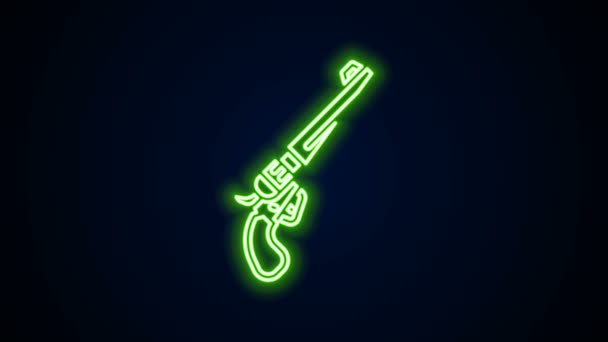 Parlayan neon hattı Revolver silah ikonu siyah arkaplanda izole edildi. 4K Video hareketli grafik canlandırması — Stok video