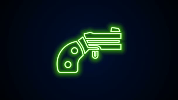 Светящаяся неоновая линия Иконка маленького пистолета на черном фоне. Карманный пистолет для самозащиты. Женский револьвер. Шпионское оружие. Видеографическая анимация 4K — стоковое видео