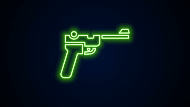 Ragyogó neon vonal Mauser fegyver ikon elszigetelt fekete háttérrel. A Mauser C96 egy félautomata pisztoly. 4K Videó mozgás grafikus animáció — Stock videók