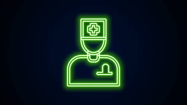 Brillante línea de neón icono médico masculino aislado sobre fondo negro. Animación gráfica de vídeo 4K — Vídeos de Stock