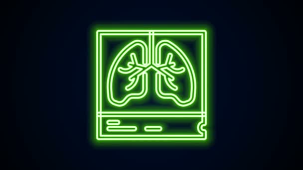 Gloeiende neon lijn Longen x-ray diagnostiek pictogram geïsoleerd op zwarte achtergrond. Snapshot van de longen. 4K Video motion grafische animatie — Stockvideo