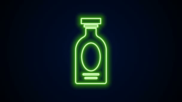 Leuchtende Neon-Linie Alkoholgetränk Rum Flasche Symbol isoliert auf schwarzem Hintergrund. 4K Video Motion Grafik Animation — Stockvideo