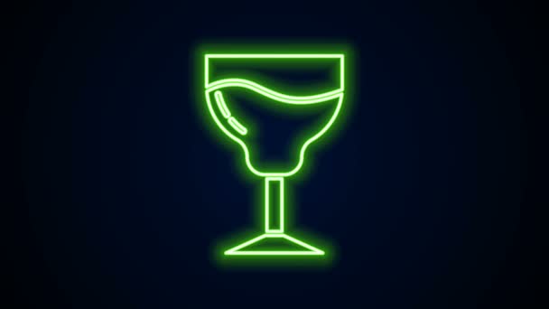 Gloeiende neon lijn Wijnglas pictogram geïsoleerd op zwarte achtergrond. Wijn bordje. 4K Video motion grafische animatie — Stockvideo