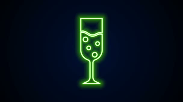 Brillante línea de neón Icono de copa de champán aislado sobre fondo negro. Animación gráfica de vídeo 4K — Vídeos de Stock