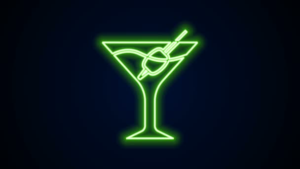 Glödande neon linje Martini glas ikon isolerad på svart bakgrund. Cocktailikonen. Vinglasikonen. 4K Video motion grafisk animation — Stockvideo