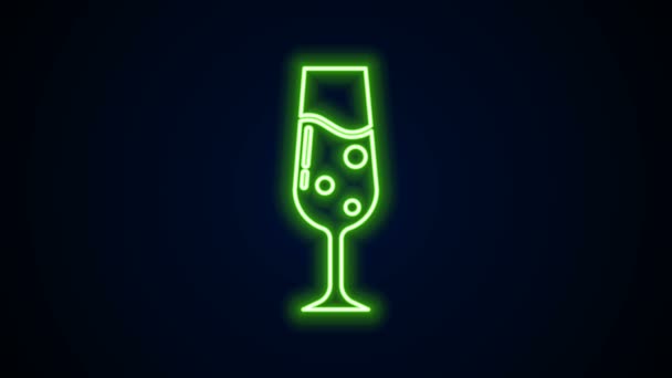 Leuchtende Neon-Linie Glas Champagner-Symbol isoliert auf schwarzem Hintergrund. 4K Video Motion Grafik Animation — Stockvideo