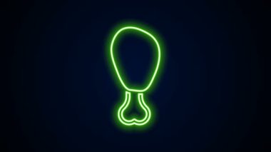 Parlayan neon çizgili tavuk budu simgesi siyah arka planda izole edildi. Tavuk budu. 4K Video hareketli grafik canlandırması