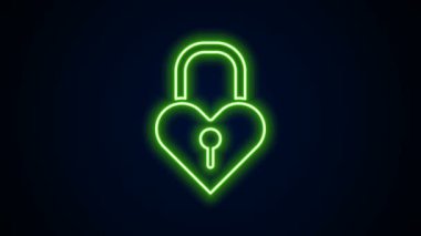 Siyah arkaplanda izole edilmiş kalp simgesi şeklinde parlayan neon hattı Castle. Aşk sembolü ve anahtar deliği işareti. 8 Mart. Mutlu Kadın Günleri. 4K Video hareketli grafik canlandırması