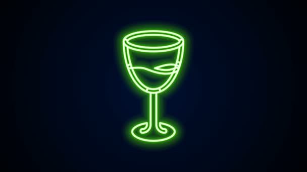 Icono de cristal de vino de línea de neón brillante aislado sobre fondo negro. Signo de copa de vino. Animación gráfica de vídeo 4K — Vídeos de Stock