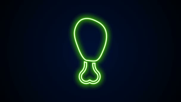 Gloeiende neon lijn Kippenpoot pictogram geïsoleerd op zwarte achtergrond. Kippendrumstick. 4K Video motion grafische animatie — Stockvideo