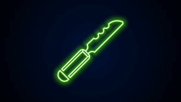 Linea neon luminosa Icona del coltello per pane isolata su sfondo nero. Posate simbolo. Animazione grafica 4K Video motion — Video Stock