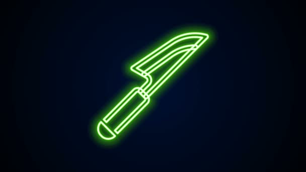 Icono de cuchillo de línea de neón brillante aislado sobre fondo negro. Símbolo de cubertería. Animación gráfica de vídeo 4K — Vídeos de Stock