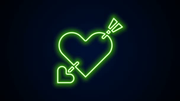 明亮的霓虹灯线条上的Amour符号与心脏和箭头图标隔离在黑色背景。爱的标志。情人节的象征。4K视频运动图形动画 — 图库视频影像
