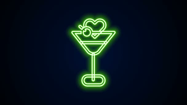 Glödande neon linje Martini glas ikon isolerad på svart bakgrund. Cocktailikonen. Vinglasikonen. 4K Video motion grafisk animation — Stockvideo