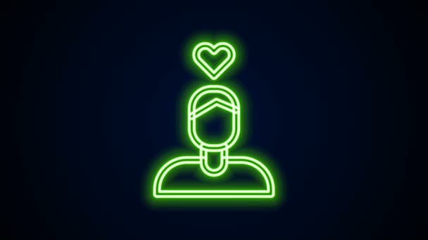 Glødende neonlinje romantisk manikon isolert på svart bakgrunn. God Valentinsdag. 4K Video motion grafisk animasjon – stockvideo