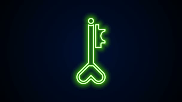 Glødende neon linje Nøgle i hjerteform ikon isoleret på sort baggrund. 8. marts. International glædelig kvindedag. 4K Video bevægelse grafisk animation – Stock-video