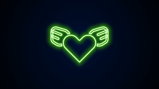 Glödande neon line Hjärta med vingar ikon isolerad på svart bakgrund. Kärlekssymbol. Alla hjärtans dag. 4K Video motion grafisk animation — Stockvideo