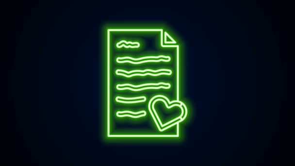 Linea neon luminosa Busta con icona del cuore di San Valentino isolata su sfondo nero. Messaggio d'amore. Lettera amore e romanticismo. Animazione grafica 4K Video motion — Video Stock