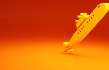 Sarı Denizaltı simgesi turuncu arka planda izole edildi. Askeri gemi. Minimalizm kavramı. 3d illüstrasyon 3B canlandırma