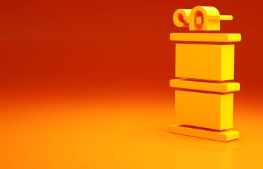 Sarı El duman bombası ikonu turuncu arka planda izole edildi. Bomba patlaması. Minimalizm kavramı. 3d illüstrasyon 3B canlandırma