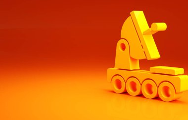 Sarı Mars gezgin ikonu turuncu arka planda izole edildi. Uzay aracı. Ay yürüyüşü işareti. Gezegen yüzeyini incelemek için bir cihaz. Minimalizm kavramı. 3d illüstrasyon 3B canlandırma