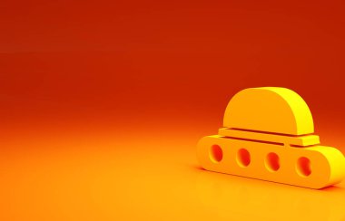 Sarı UFO uçan uzay gemisi simgesi turuncu arka planda izole edildi. Uçan daire. Uzaylı uzay gemisi. Gelecekteki bilinmeyen uçan nesne. Minimalizm kavramı. 3d illüstrasyon 3B canlandırma