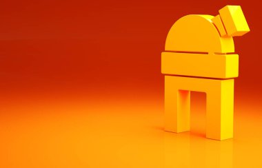 Sarı Astronomik Gözlemevi ikonu turuncu arka planda izole edildi. Teleskoplu bir gözlemevi. Bilimsel kurum. Minimalizm kavramı. 3d illüstrasyon 3B canlandırma