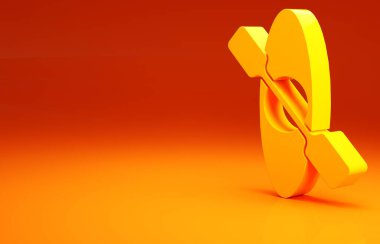 Sarı kano ve kürek ikonu turuncu arka planda izole edildi. Balıkçılık ve turizm için kano. Açık hava aktiviteleri. Minimalizm kavramı. 3d illüstrasyon 3B canlandırma